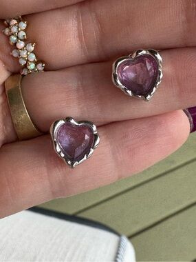 Sterling Silver Heart-Shaped Hombre Pink & Purple Gemstone Stud Earrings